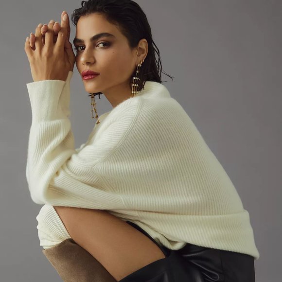 Anthropologie Sweaters - ANTHROPOLOGIE x PILCRO Ribbed Cashmere Sweater Ivory Cream White {L34}